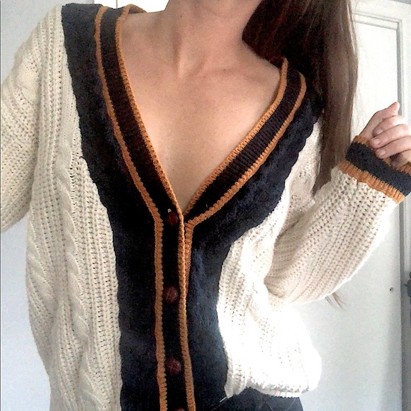 Vintage Sweaters - Vintage fisherman‘s chunky knit cream cardigan